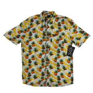 NEW Grunt Style Button Down Shirt Mens M Blue Tropical Fruit Hawaiian Kitschy